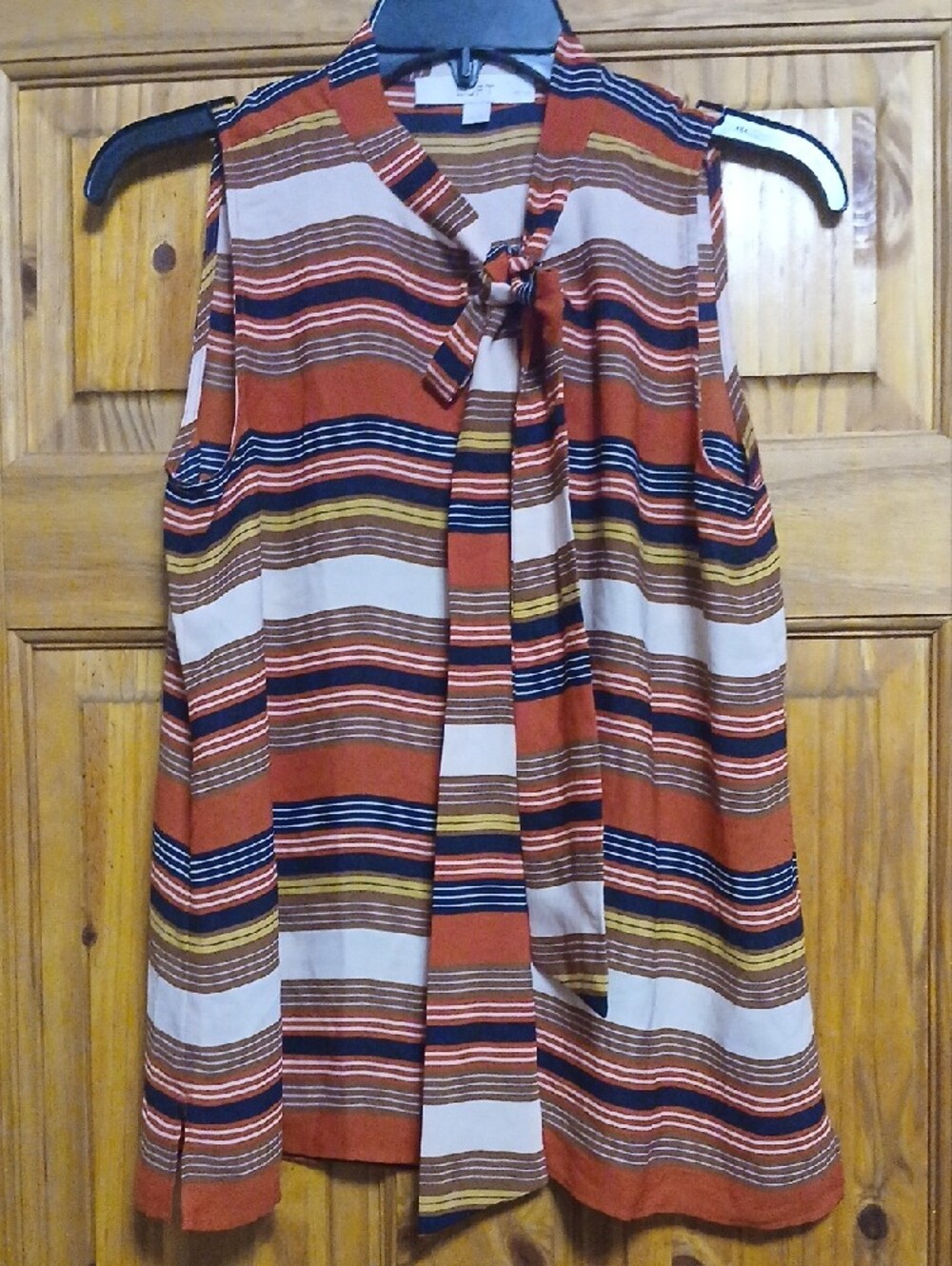 Loft Striped Sleeveless Blouse- Brown, White, Red, Multicolor